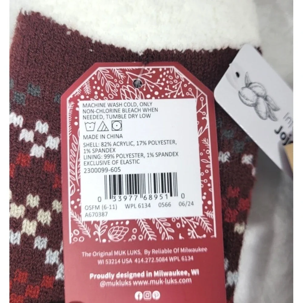 3 Muk Luks Jojoba Infused Gripper Bottom Cabin Socks - Burgundy One Size (6-11)